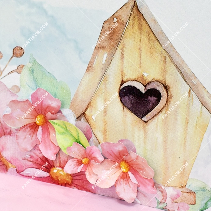 Küçük Kuş Doğum Günü 70x100 cm Katlanmaz Pano Afiş Karton Çiçek Süslemeli