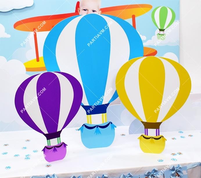 Küçük Pilot ve Balonlar Doğum Günü 70 cm 1 Adet, 45 cm 2 Adet Dekor Pano Hava Balonu Ekonomik Set