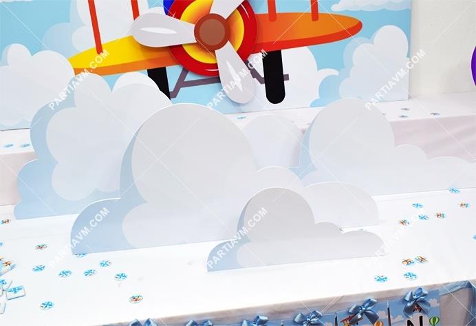 Küçük Pilot ve Balonlar Doğum Günü 90 cm, 75 cm, 60 cm ve 35 cm Eninde Dekor Pano Bulutlar Set