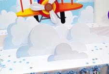 Partiavm Küçük Pilot ve Balonlar Doğum Günü 90 cm, 75 cm, 60 cm ve 35 cm Eninde Dekor Pano Bulutlar Set