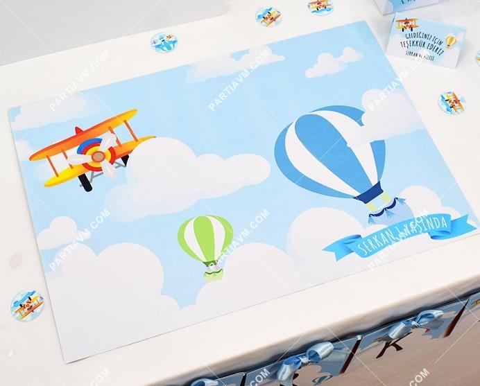 Küçük Pilot ve Balonlar Doğum Günü Amerikan Servis Kalın Kuşe Kağıt 5 Adet