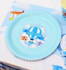 Partiavm Küçük Pilot ve Balonlar Doğum Günü Etiketli Karton Tabak 5 Adet