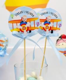 Partiavm Küçük Pilot ve Balonlar Doğum Günü Kürdan Süs Seti Büyük Boy 10 Adet satın al