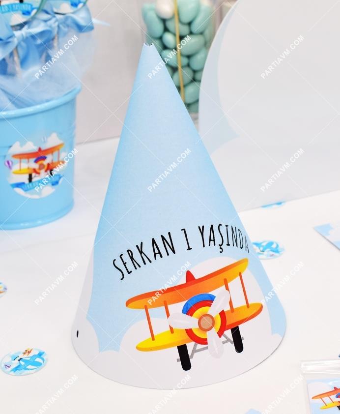 Küçük Pilot ve Balonlar Doğum Günü Parti Şapkası Karton 5 Adet