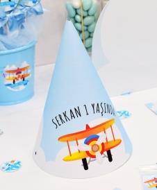 Partiavm Küçük Pilot ve Balonlar Doğum Günü Parti Şapkası Karton 5 Adet