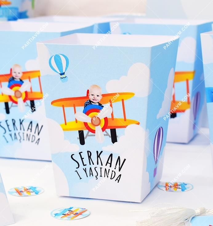 Küçük Pilot ve Balonlar Doğum Günü Popcorn Kutusu 5 Adet