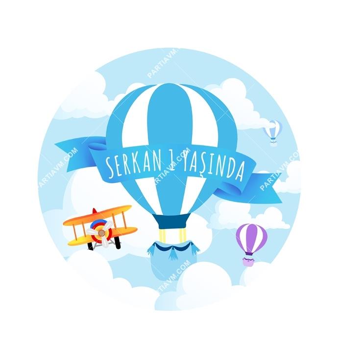 Küçük Pilot ve Balonlar Doğum Günü Yuvarlak Etiket 7.5 cm 10 Adet