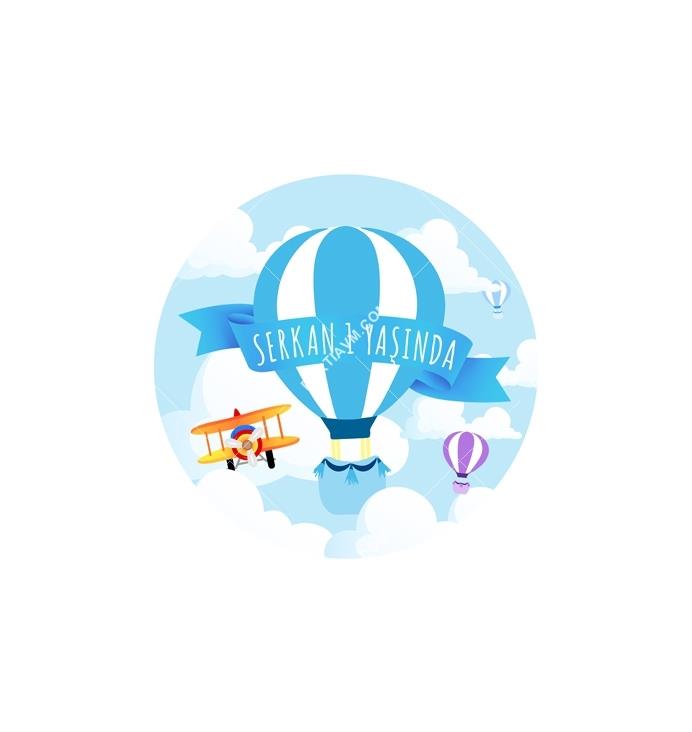 Küçük Pilot ve Balonlar Doğum Günü Yuvarlak Etiket 3.5 cm 15 Adet