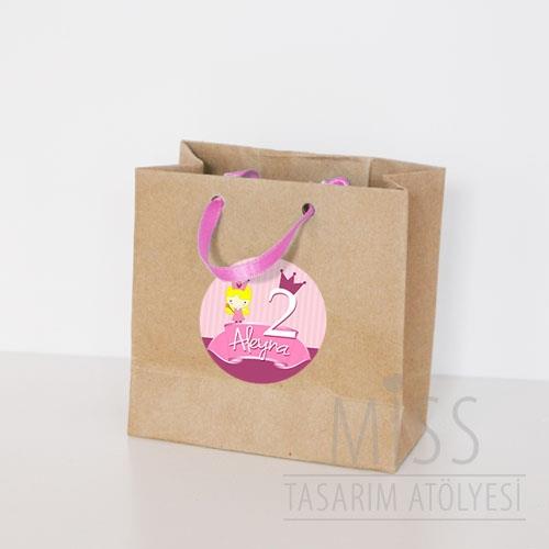 Küçük Prenses Doğum Günü Süsleri Hediye Çantası Etiketli Kurdeleli 10 X 10 cm 5 Adet