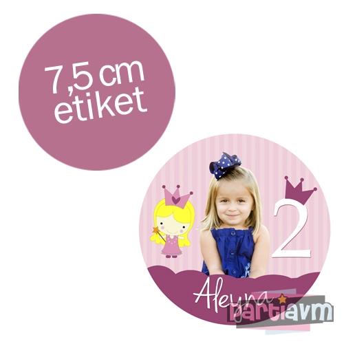 Küçük Prenses Doğum Günü Süsleri Yuvarlak Etiket 7,5cm 10 Adet