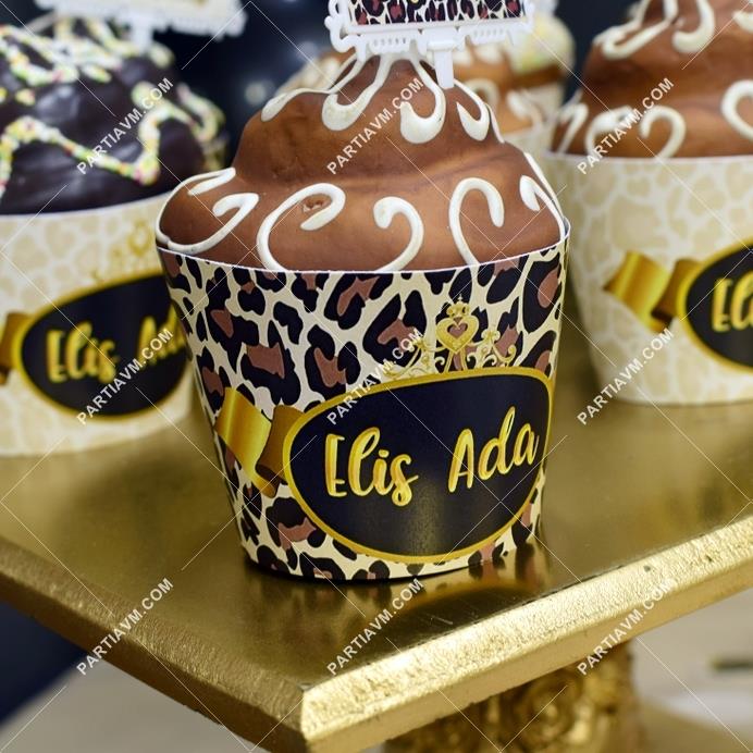 Leopar Desenli Doğum Günü Cupcake Sargısı 10 Adet