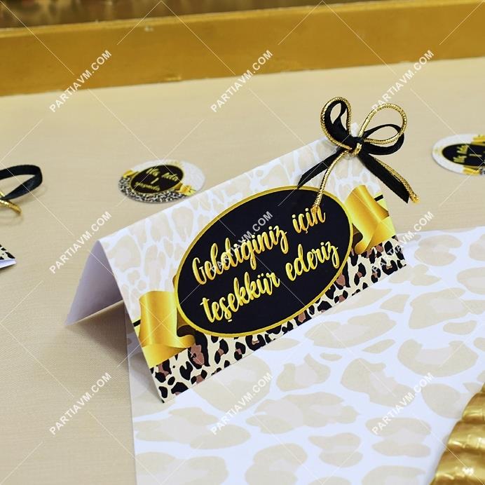 Leopar Desenli Doğum Günü Mini Teşekkür Kartı 8 Adet