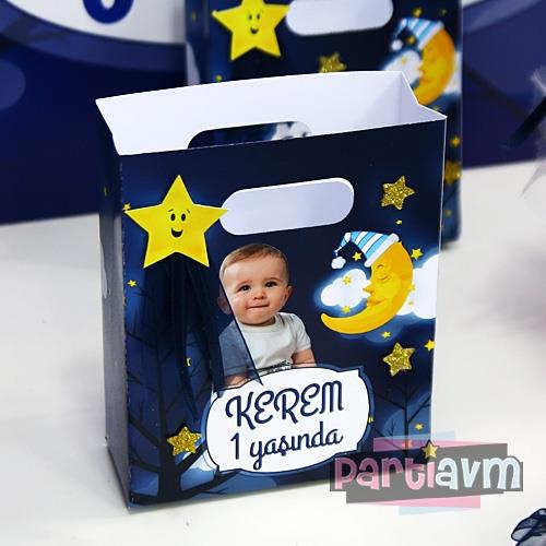 Little Star Doğum Günü Süsleri Hediye Çantası Özel Tasarım 13 X 16 cm Kurdele ve Karton Yıldız Süslemeli 5 Adet