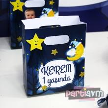 Partiavm Little Star Doğum Günü Süsleri Hediye Çantası Özel Tasarım 13 X 16 cm Kurdele ve Karton Yıldız Süslemeli 5 Adet