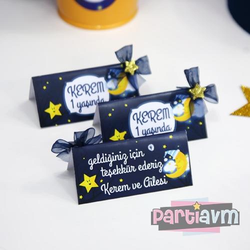 Little Star Doğum Günü Süsleri Mini Teşekkür Kartı Tül ve Yıldız Süslemeli 10 Adet