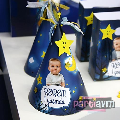 Little Star Doğum Günü Süsleri Parti Şapkası Süslemeli Kalın Karton 5 Adet