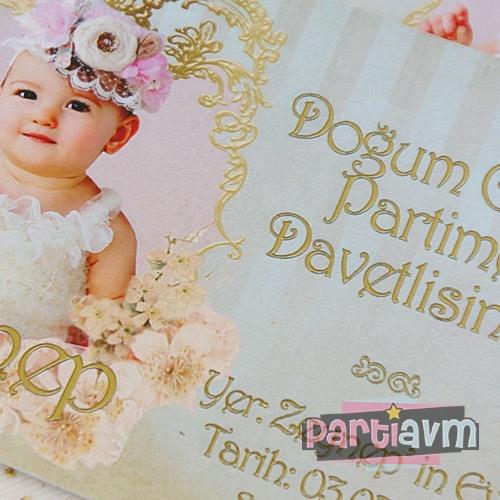 Lüks Gold Vintage Doğum Günü Süsleri Davetiye Çift Taraflı Kalın Karton 10 Adet