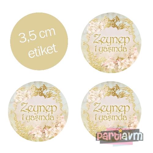 Lüks Gold Vintage Doğum Günü Süsleri Yuvarlak Etiket 3,5cm 15 Adet