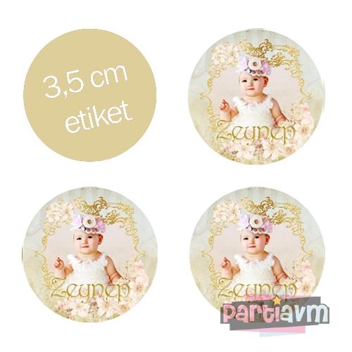 Lüks Gold Vintage Doğum Günü Süsleri Yuvarlak Etiket 3,5cm 15 Adet