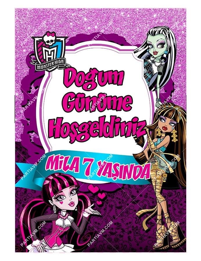 Lüks Monster High Doğum Günü 70x100 cm Yırtılmaz Branda Afiş