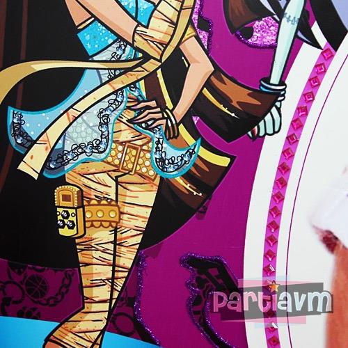 Lüks Monster High Doğum Günü Süsleri 120 X 85 cm Dev Pano Afiş Taş ve Sim Süslemeli 