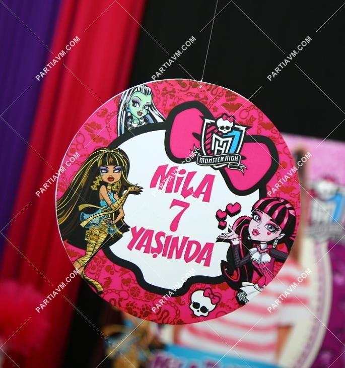 Lüks Monster High Doğum Günü Süsleri 20 cm Önlü Arkalı Baskı Kalın Karton Misinalı Asma Süs
