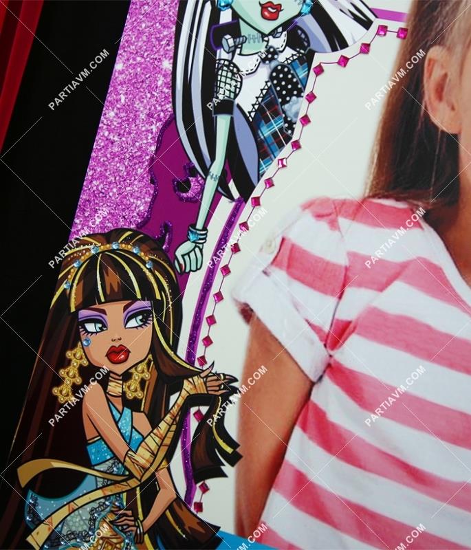 Lüks Monster High Doğum Günü Süsleri 70x100 cm Katlanmaz Pano Afiş Taş ve Sim Süslemeli