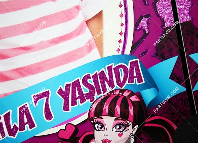 Lüks Monster High Doğum Günü Süsleri 70x100 cm Katlanmaz Pano Afiş Taş ve Sim Süslemeli