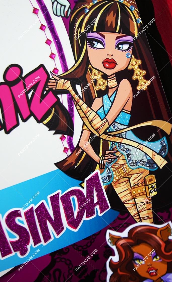 Lüks Monster High Doğum Günü Süsleri 70x100 cm Katlanmaz Pano Afiş Taş ve Sim Süslemeli