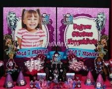 Partiavm Lüks Monster High Doğum Günü Süsleri 70x100 cm Katlanmaz Pano Afiş Taş ve Sim Süslemeli Ekonomik Set