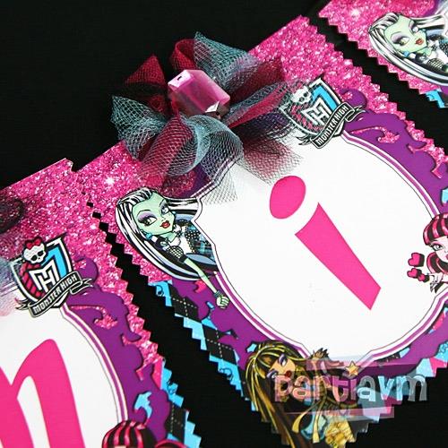 Lüks Monster High Doğum Günü Süsleri Banner İsim Tül ve Taş Süslemeli