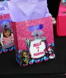 Partiavm Lüks Monster High Doğum Günü Süsleri Hediye Çantası Özel Tasarım 13 X 16 cm Kurdele ve Taş Süslemeli 5 Adet
