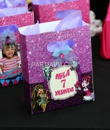 Partiavm Lüks Monster High Doğum Günü Süsleri Hediye Çantası Özel Tasarım 13 X 16 cm Kurdele ve Taş Süslemeli 5 Adet