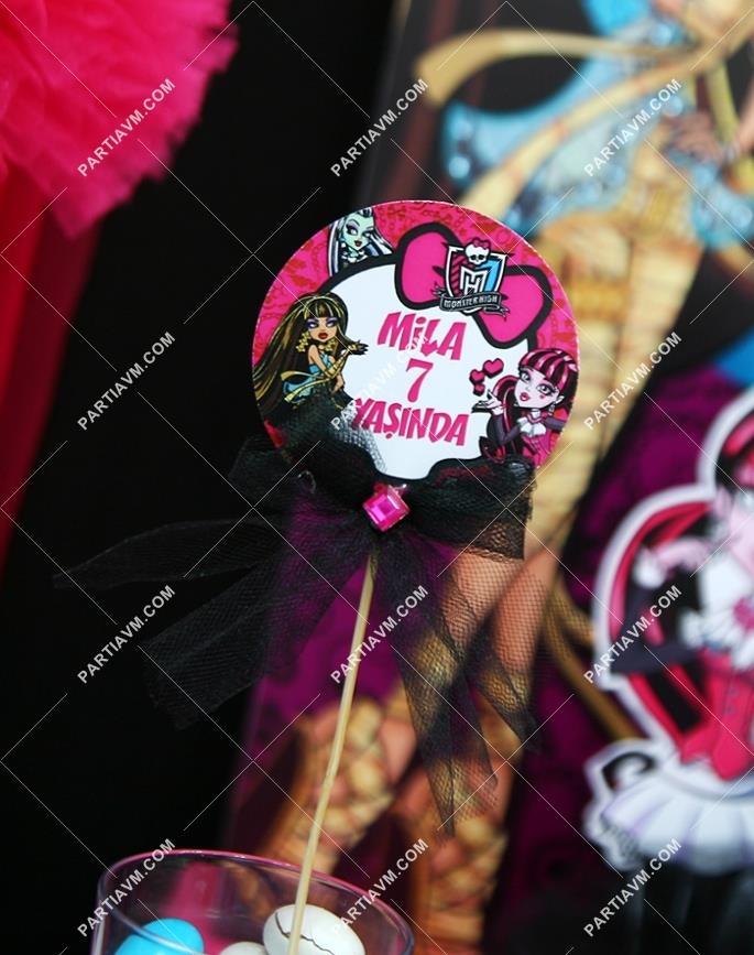 Lüks Monster High Doğum Günü Süsleri Kürdan Süs Taş ve Tül Süslemeli 10 Adet
