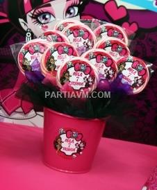 Partiavm Lüks Monster High Doğum Günü Süsleri Lolipop Şeker Etiketli Kovada Süslemeli 10 Adet