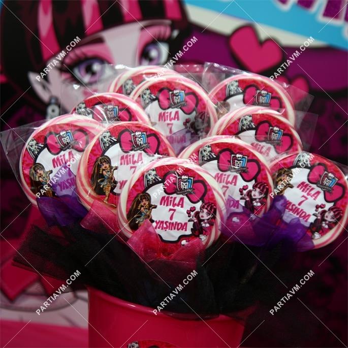 Lüks Monster High Doğum Günü Süsleri Lolipop Şeker Etiketli Süslemeli 10 Adet