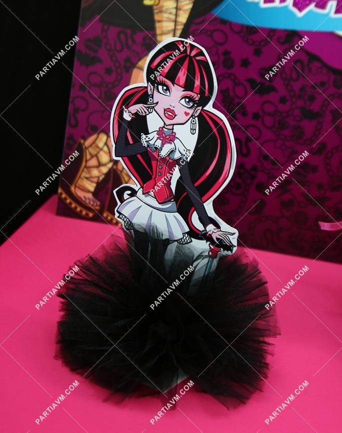 Lüks Monster High Doğum Günü Süsleri Masa Üstü Tül Ponponlu Dekor Karton Süs