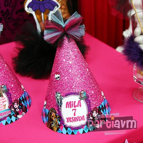 Lüks Monster High Doğum Günü Süsleri Parti Şapkası Süslemeli Kalın Karton 5 Adet