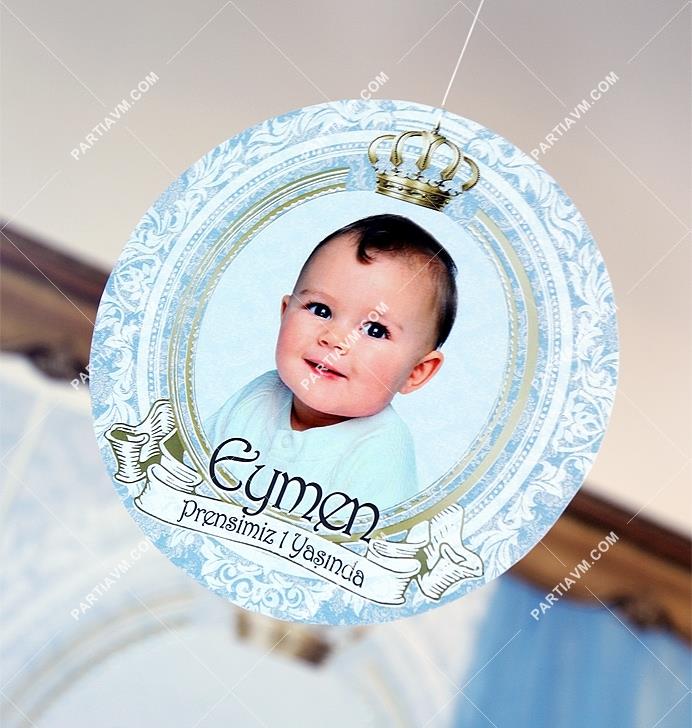 Lüks Prens Doğum Günü Süsleri 20 cm Önlü Arkalı Baskı Kalın Karton Misinalı Asma Süs
