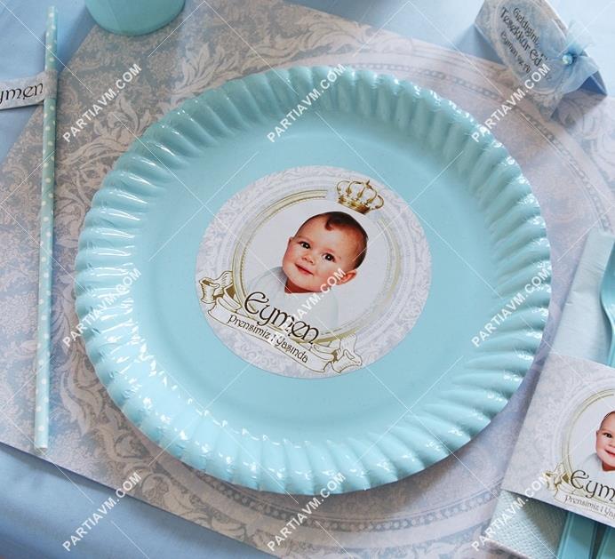 Lüks Prens Doğum Günü Süsleri Etiketli Karton Tabak 10 Adet