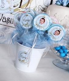 Partiavm Lüks Prens Doğum Günü Süsleri Lolipop Şeker Etiketli Kovada Etiketli Kurdeleli 10 Adet satın al