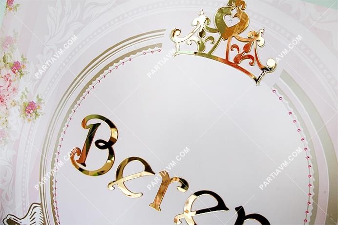 Lüks Prenses Doğum Günü Süsleri 120 X 85 cm Dev Pano Afiş Sarı Ayna İsimli ve Prenses Taçlı