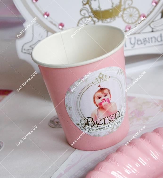 Lüks Prenses Doğum Günü Süsleri Etiketli Karton Bardak 10 Adet