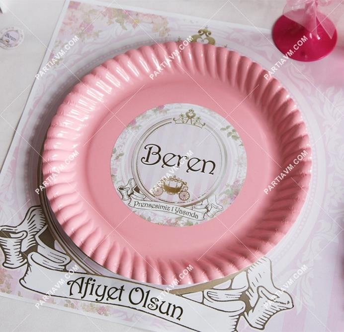 Lüks Prenses Doğum Günü Süsleri Etiketli Karton Tabak 10 Adet