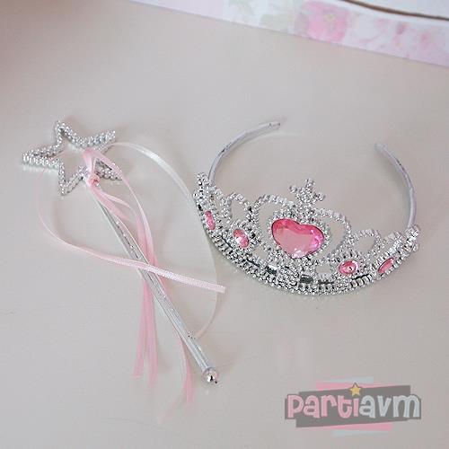 Lüks Prenses Doğum Günü Süsleri Hediyelik Prenses Tacı ve Yıldız Sopası Plastik Kurdele Süslemeli