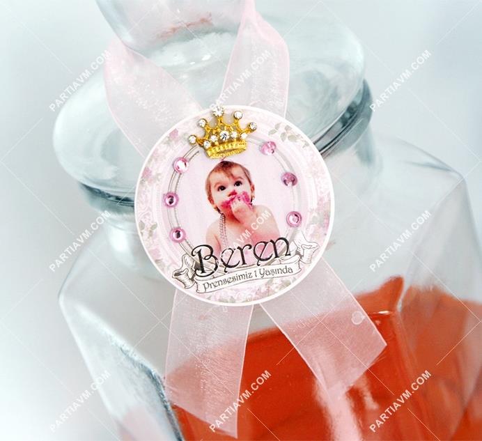 Lüks Prenses Doğum Günü Süsleri Karton Sunum Etiketi Prenses Tacı ve Pembe Taş Süslemeli Kurdele Askılı 5 Adet