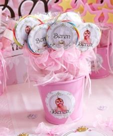 Partiavm Lüks Prenses Doğum Günü Süsleri Lolipop Şeker Etiketli Kovada Etiketli Kurdeleli 10 Adet
