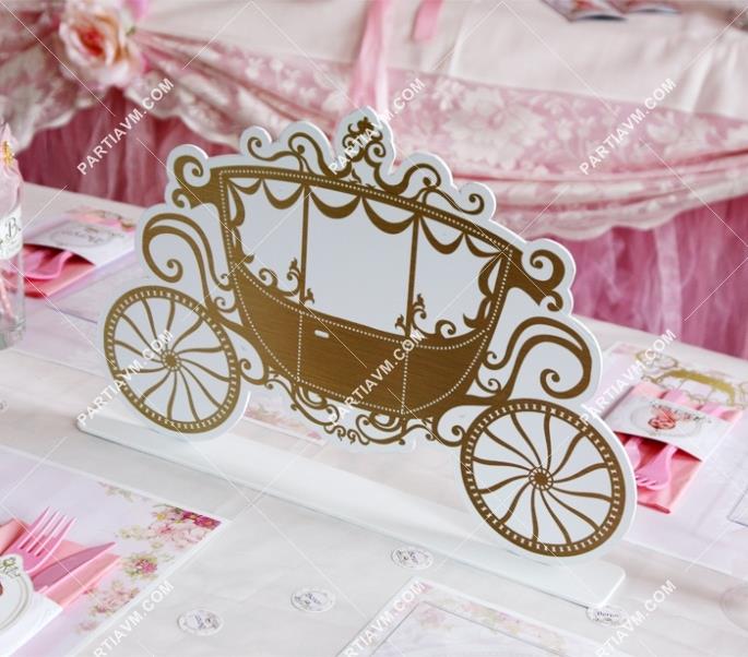 Lüks Prenses Doğum Günü Süsleri Masaüstü Dekor Set At Arabası ve 2 Adet Karton Şato Kulesi Avantajlı Fiyat