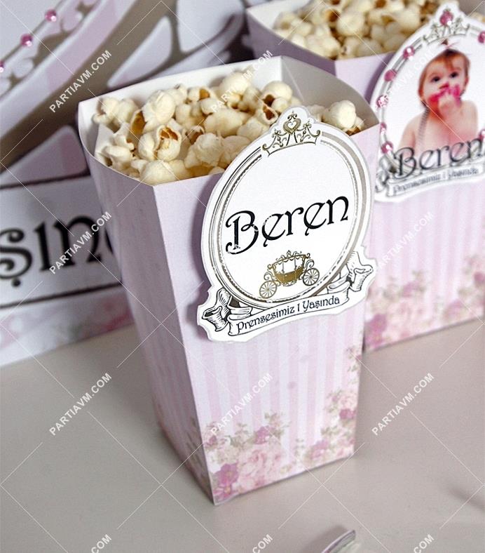 Lüks Prenses Doğum Günü Süsleri Popcorn Kutusu 5 Adet