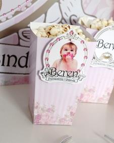 Partiavm Lüks Prenses Doğum Günü Süsleri Popcorn Kutusu Pembe Taş Süslemeli 5 Adet